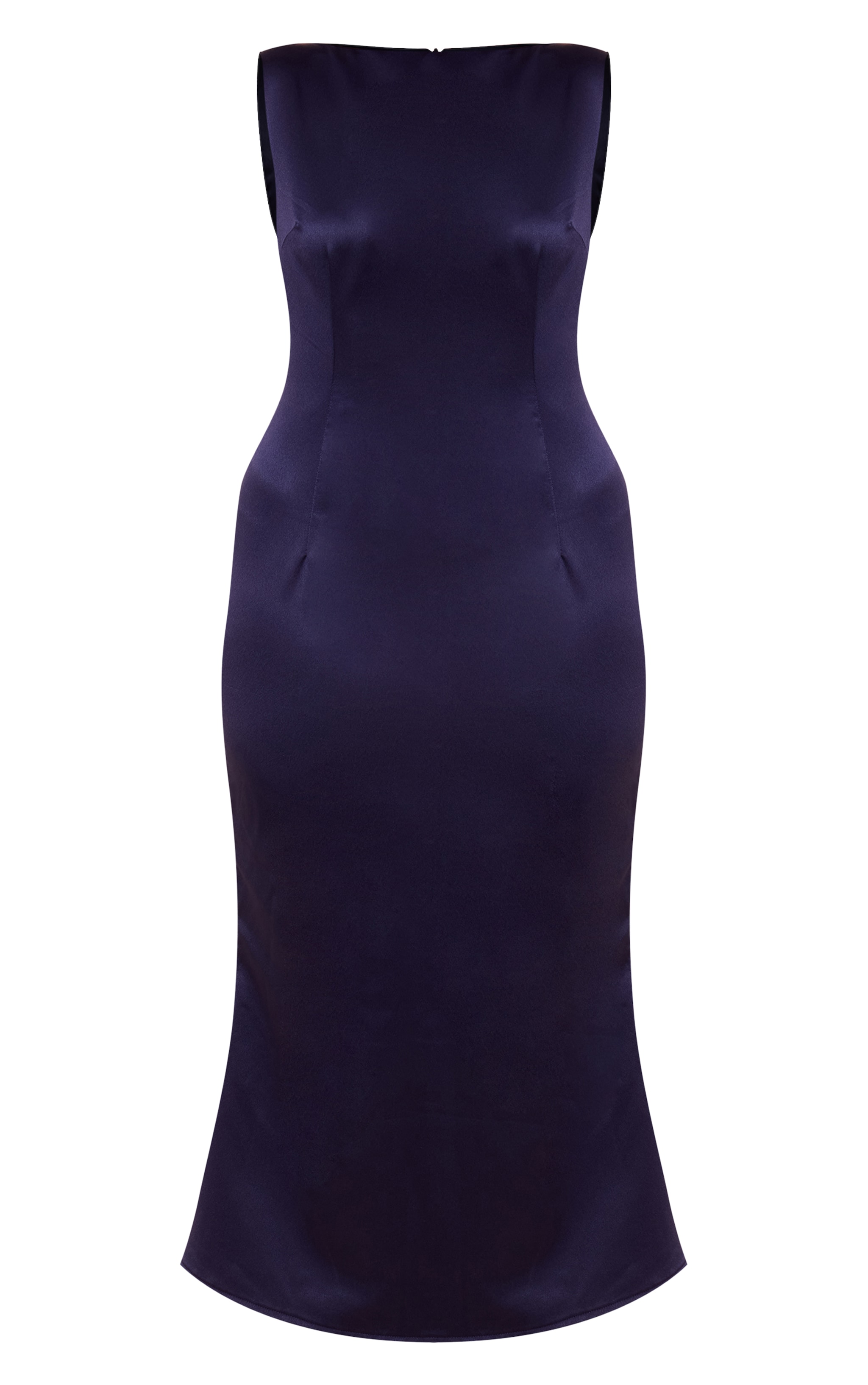 Navy Satin Boat Neck Fishtail Midaxi Dress image 5