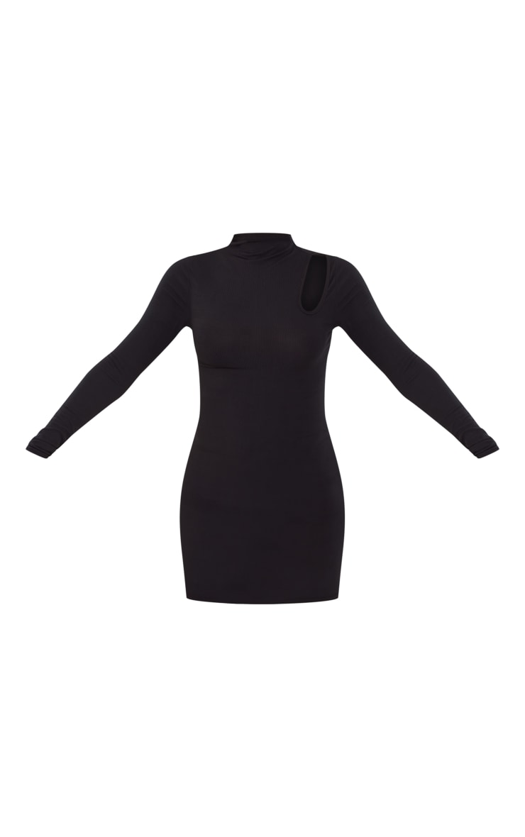 Black Rib Cut Out Long Sleeve Bodycon Dress image 5