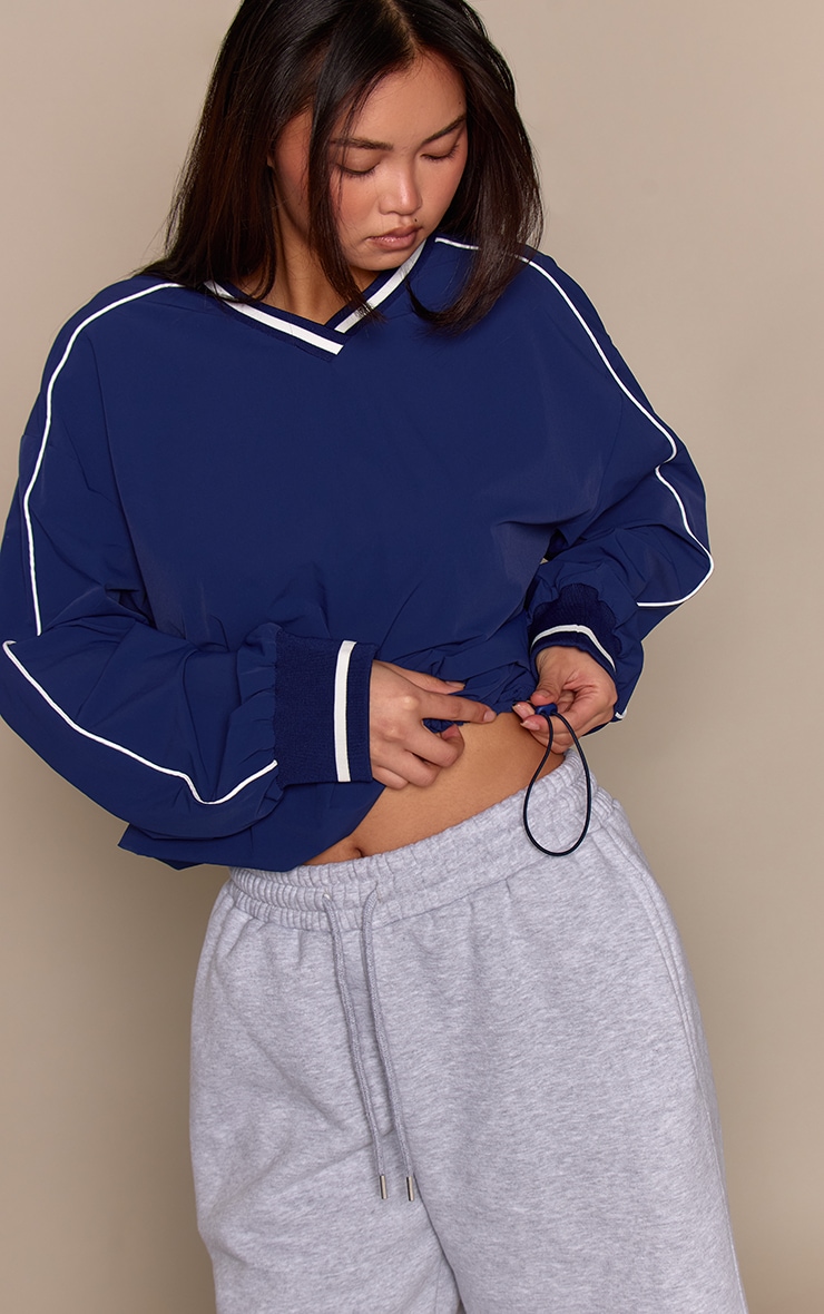 Navy Tricot V Neck Sweatshirt image 4