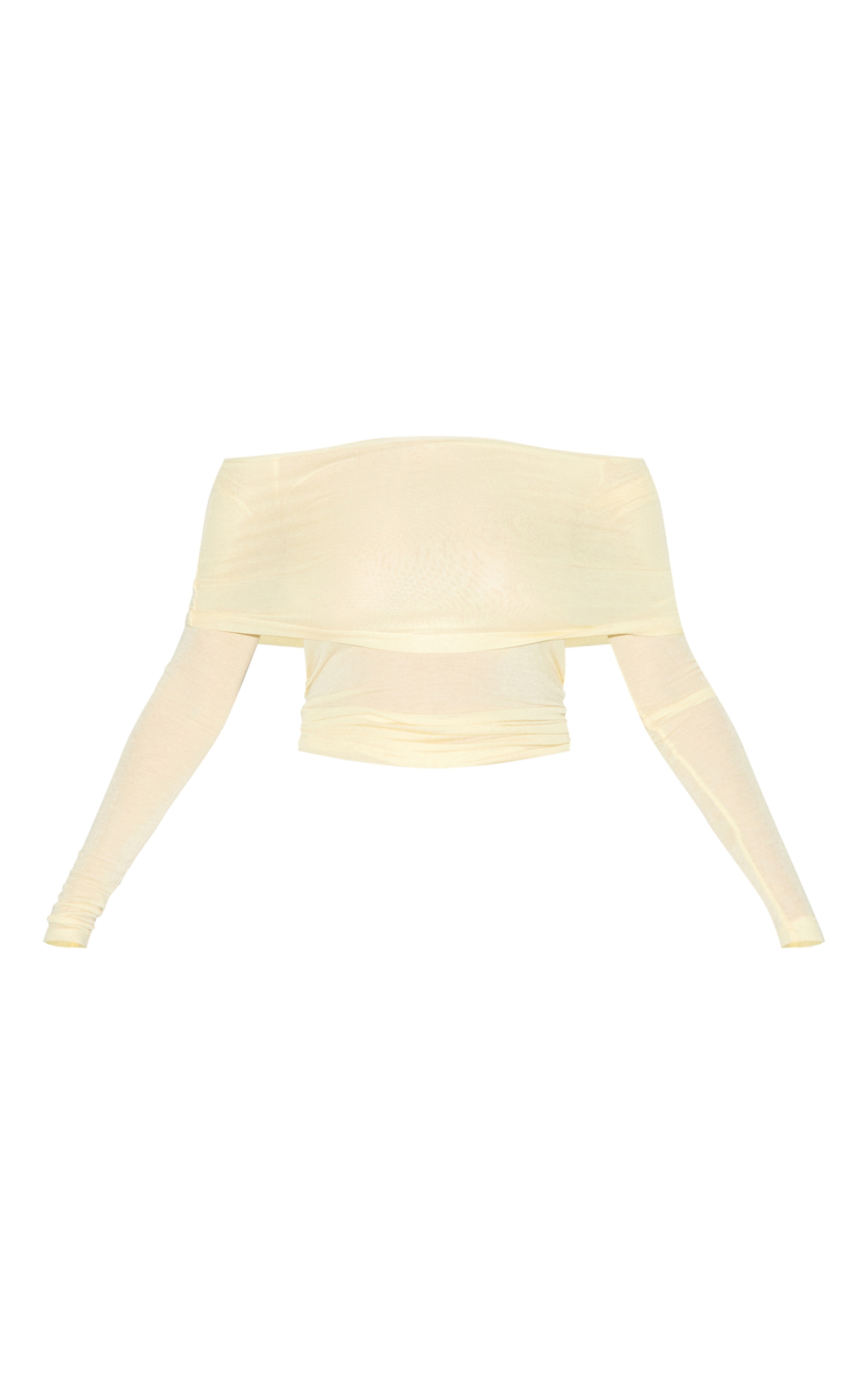 Lemon Sheer Soft Touch Fold Over Detail Bardot Long Sleeve Top image 5