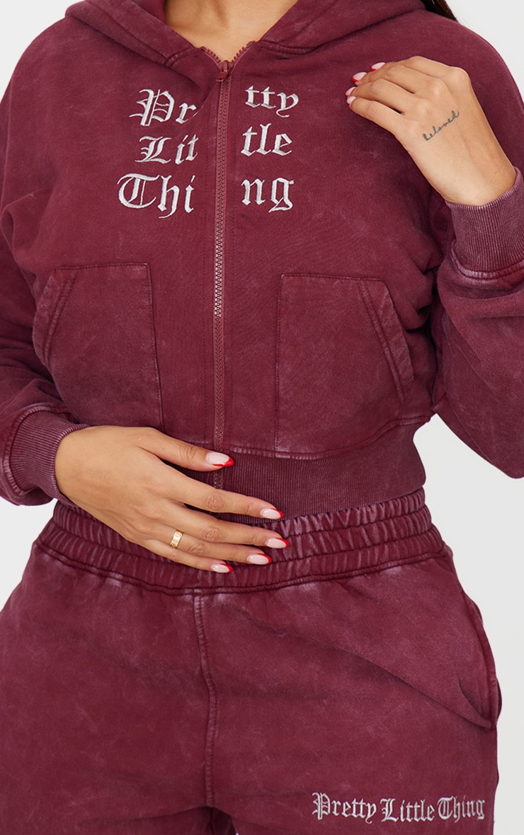 PRETTYLITTLETHING Shape Burgundy Printed High Waist Wide Leg Sweatpants image 4