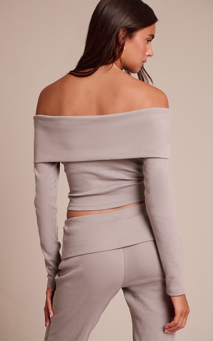 Ash Grey Fold Over Bardot Top image 2