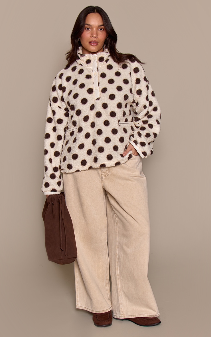 Plus Cream Polka Dot Hooded Fleece Pull Over Sweater image 3