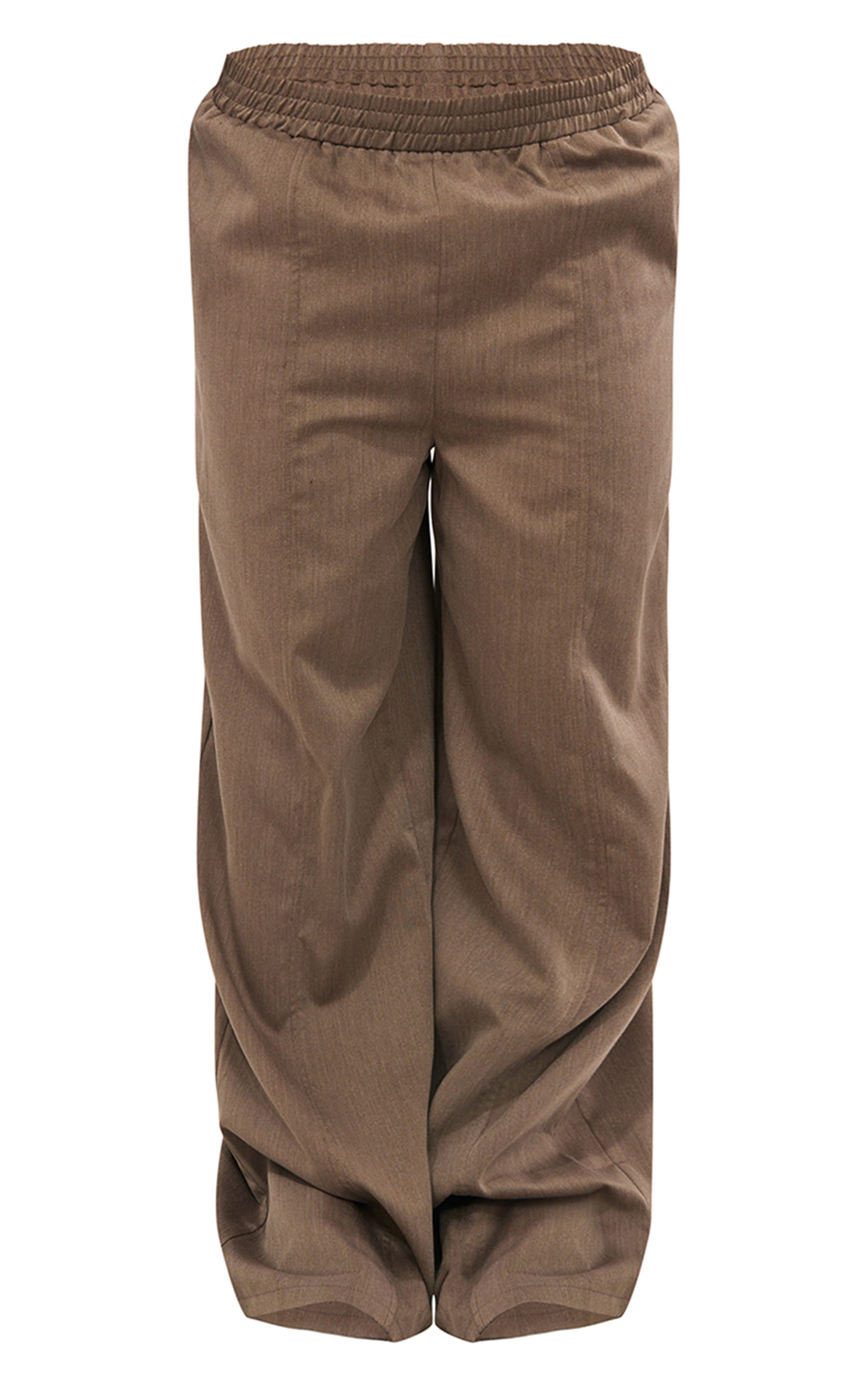 Khaki Marl Woven Pintuck Elasticated Waist Pants image 3