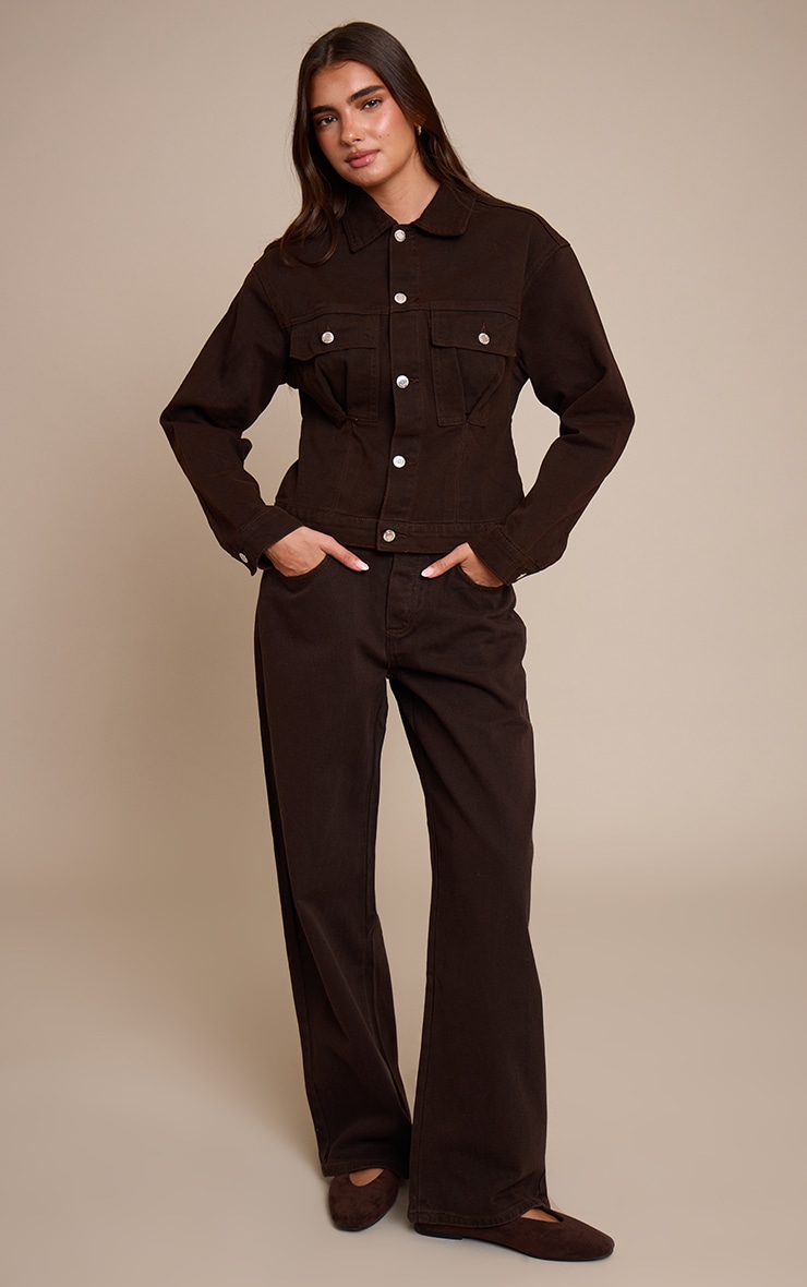 Veste en jean chocolat foncé à dos cintré et plissures image 3