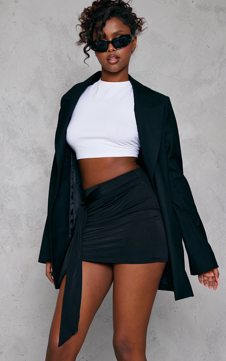 Black Slinky Acetate Tie Detail Mini Skirt image 4