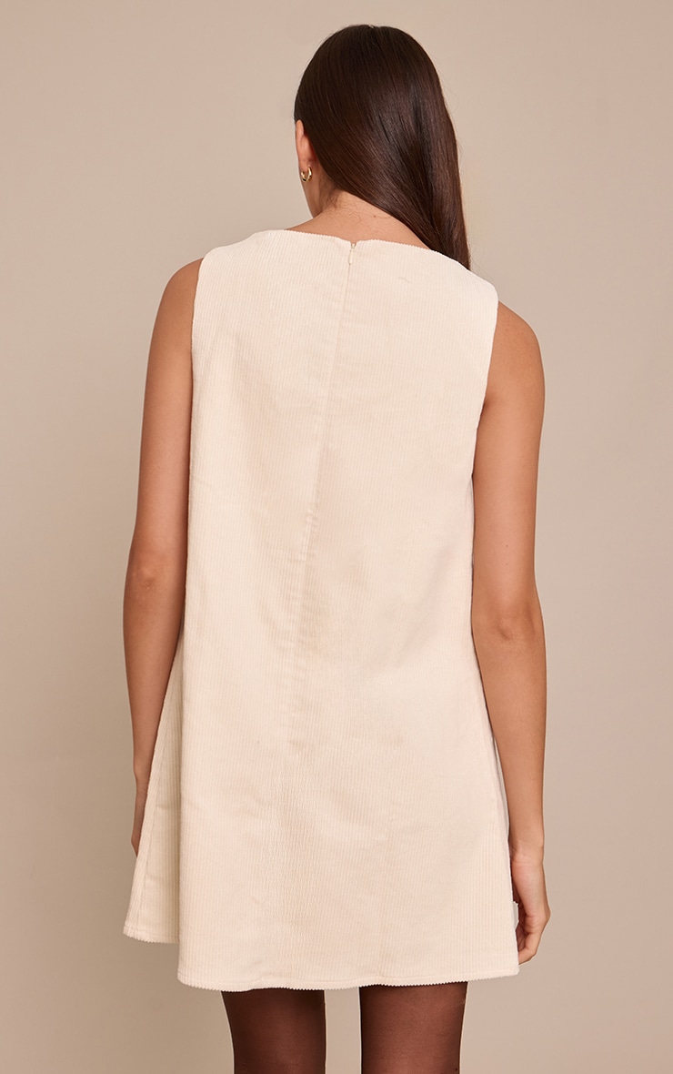 Cream Cord Boat Neck Boxy Shift Dress image 2