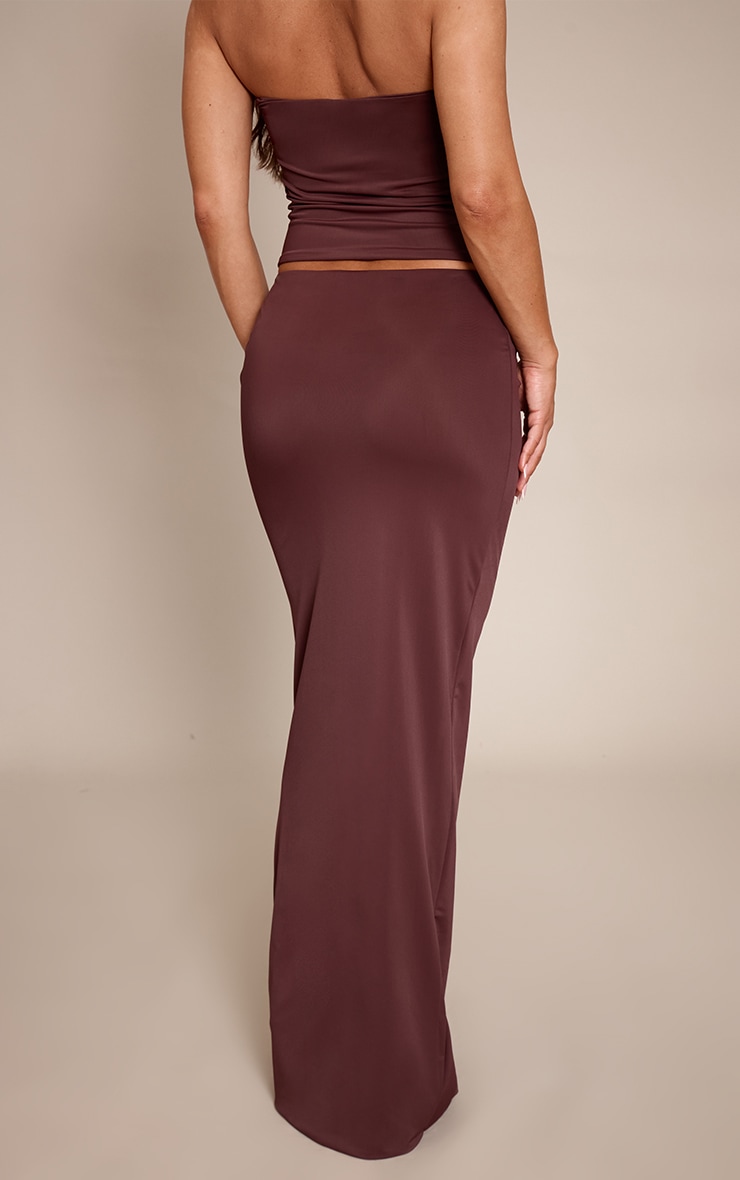 Chocolate Matte Sculpt V Bar Ruched Maxi Skirt image 3