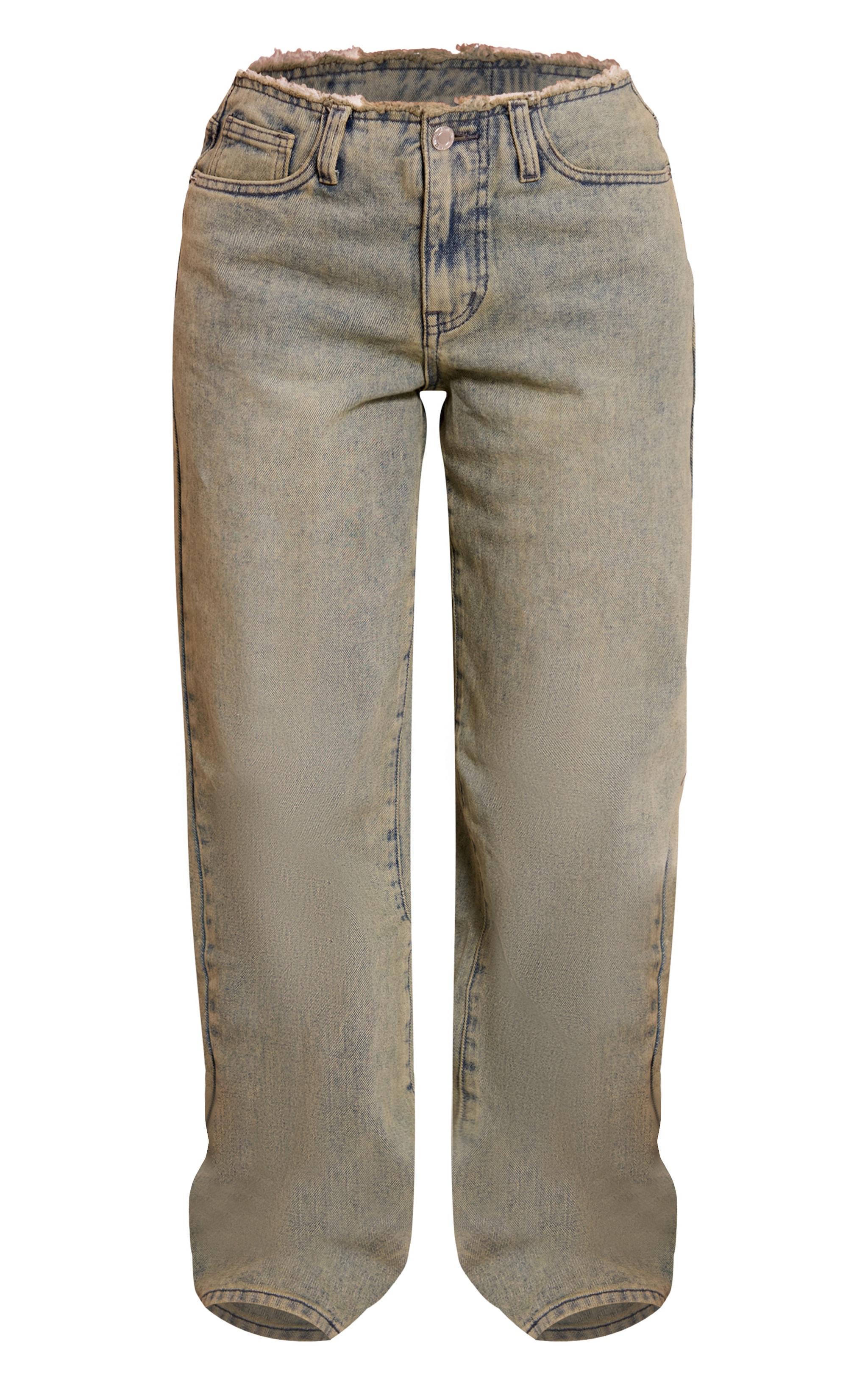 Petite Washed Grey Fray Waist Low Rise Straight Leg Jeans image 5