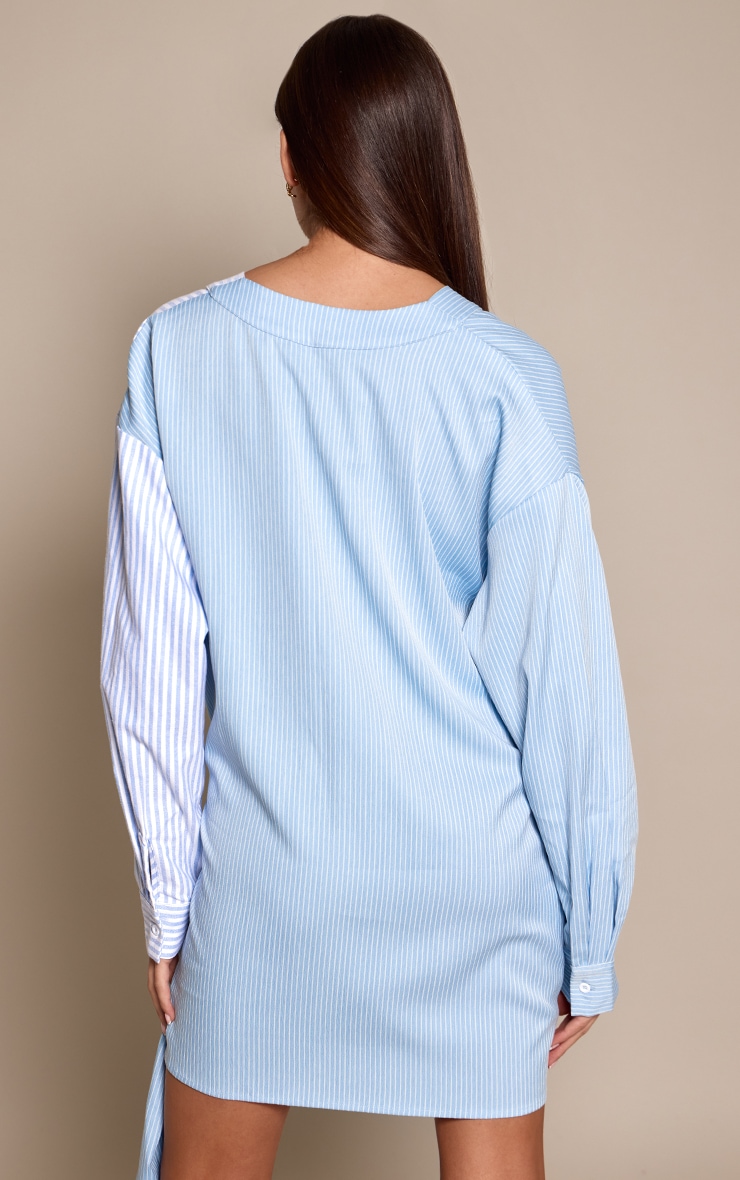 Blue Contrast Stripe Long Sleeve Shirt Dress image 2