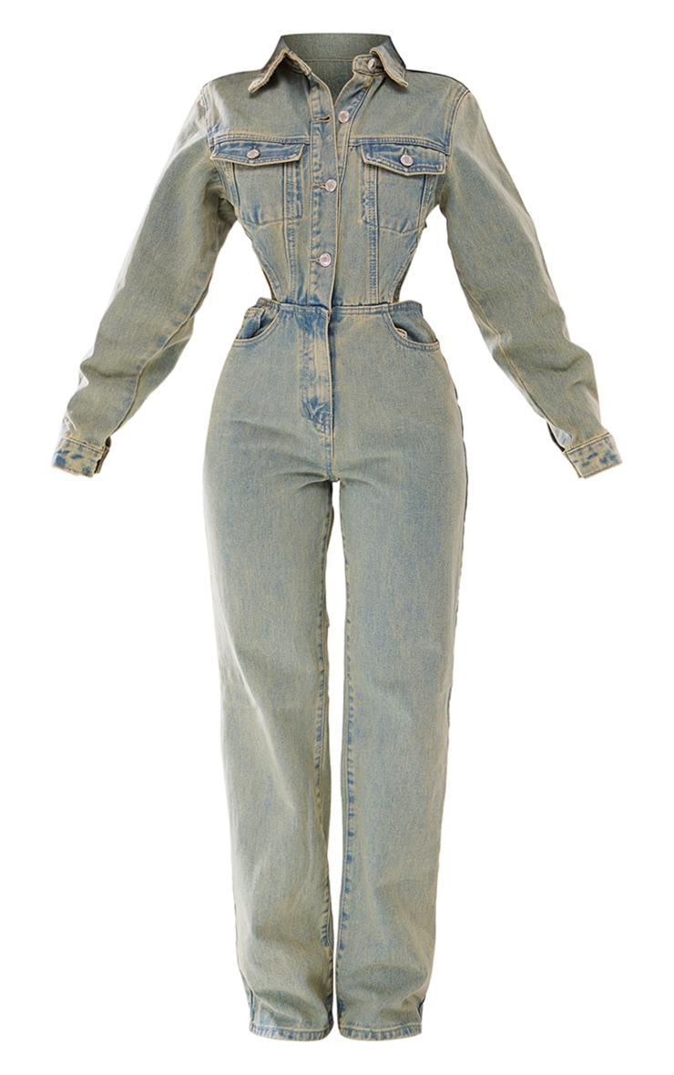 Petite Vintage Wash Denim Cut Out Jumpsuit image 5