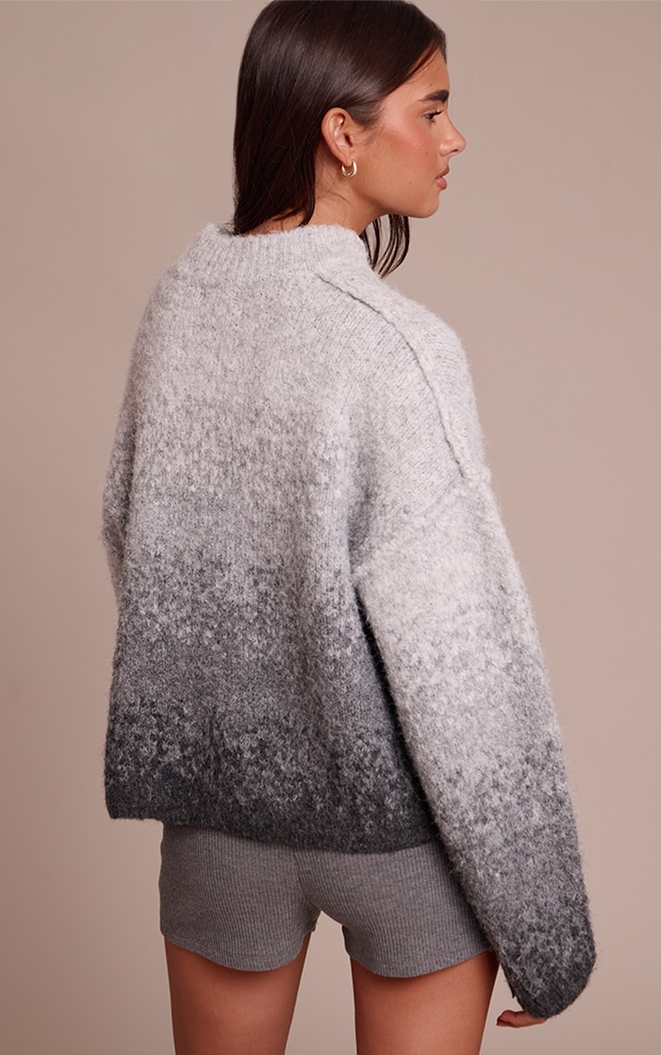 Grey Ombre Crew Neck Knitted Sweater image 2