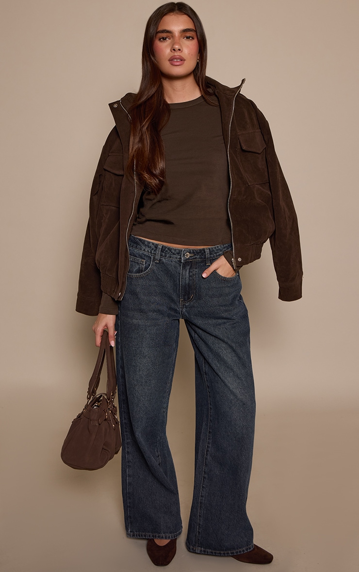 Deep Chocolate Wash Soft Cotton Crew Neck Longline Long  Sleeve Top image 3