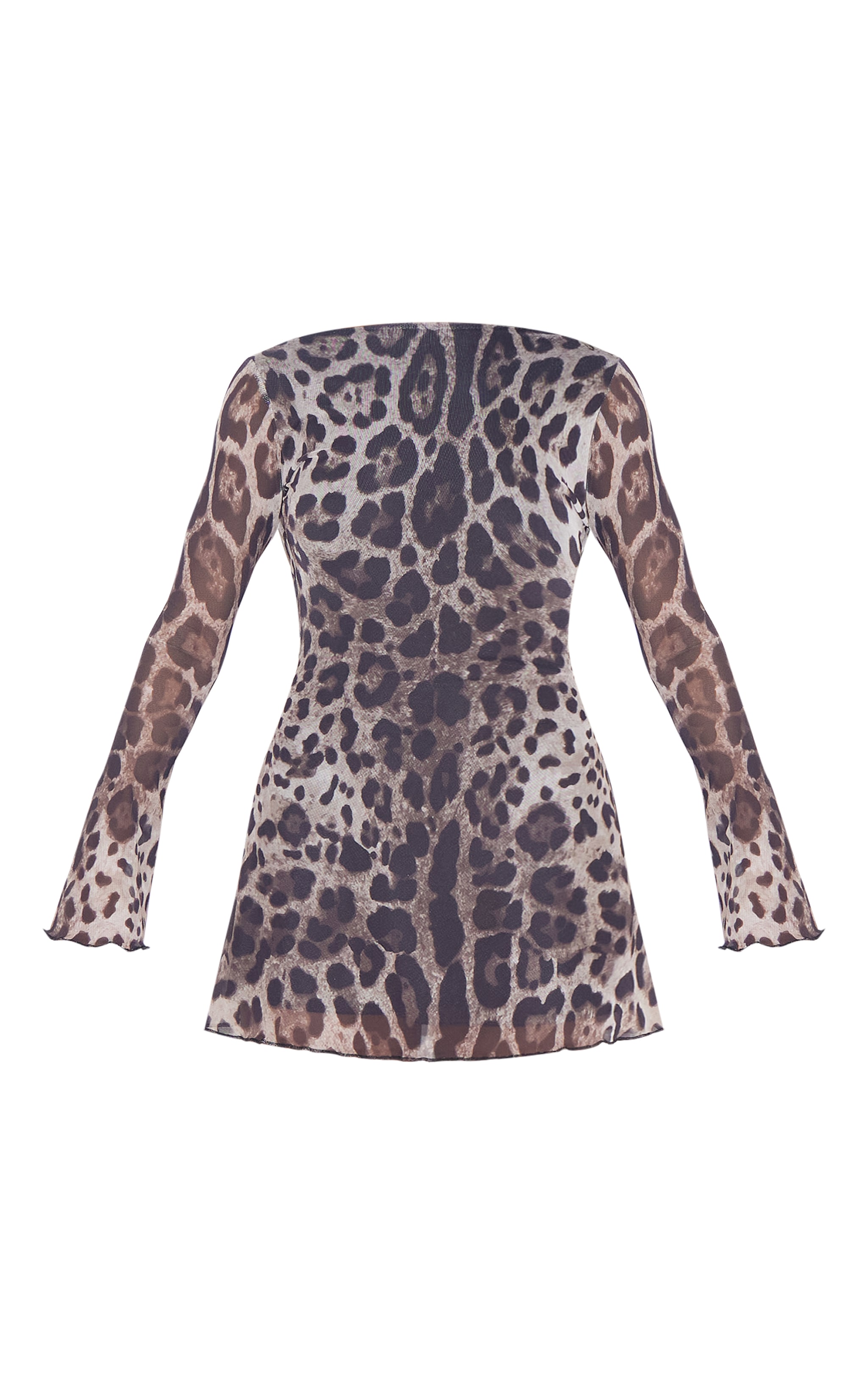 Leopard Mesh Long Sleeve Tie Back Detail Shift Dress image 5