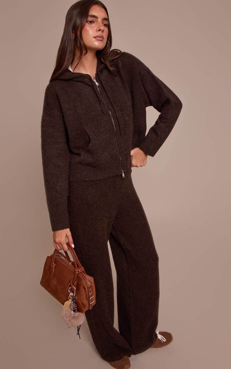 Hoodie en maille tricot chocolat à zip image 3