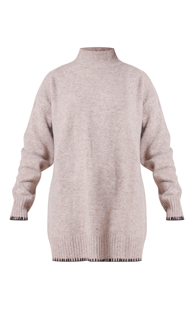 Latte Hem Contrast Stitch Knit Sweater Dress image 5