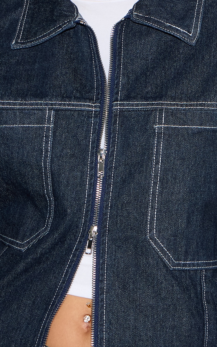 Dark Indigo Contrast Stitch Oversized Denim Jacket image 4