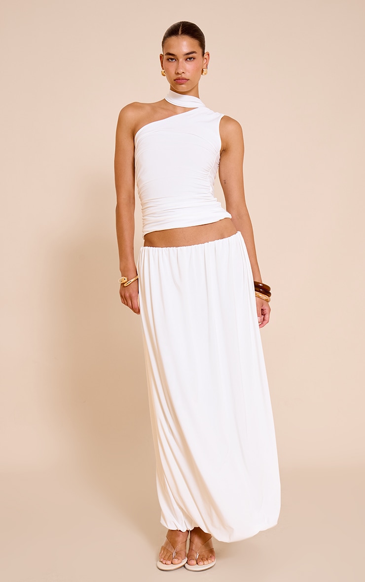Cream Double Slinky Bubble Hem Midaxi Skirt image 1