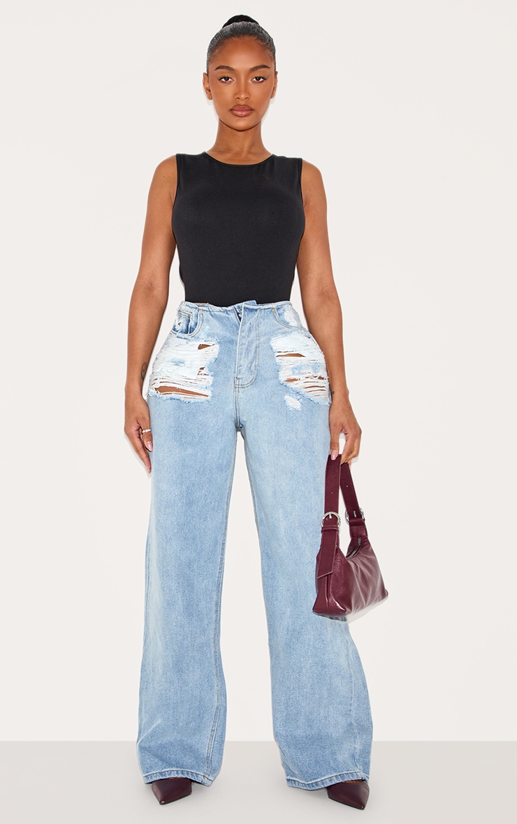 Shape Light Blue Wash Distressed Low Rise Jeans | Shape