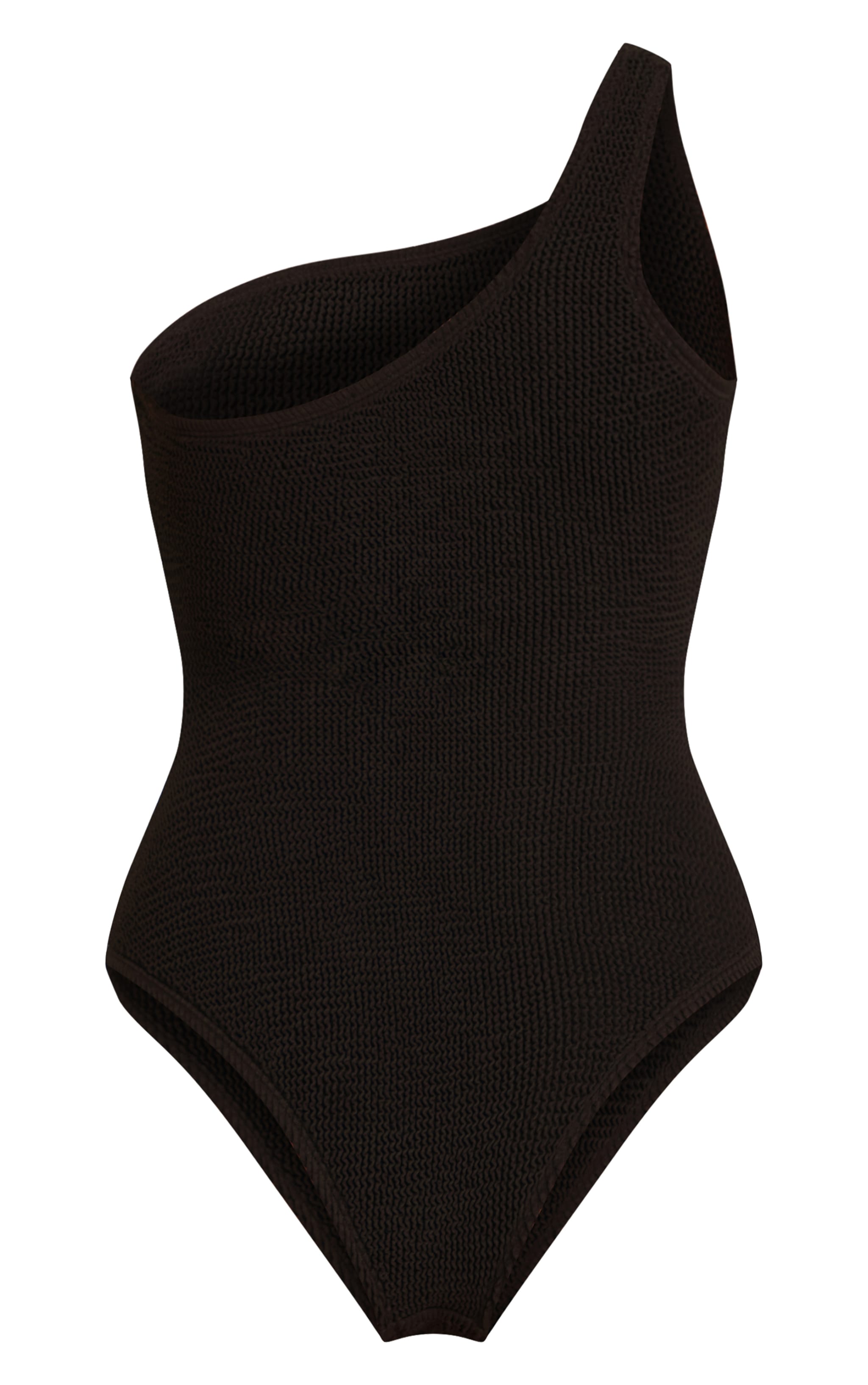 Black One Shoulder Crinkle Swimsuit image 5