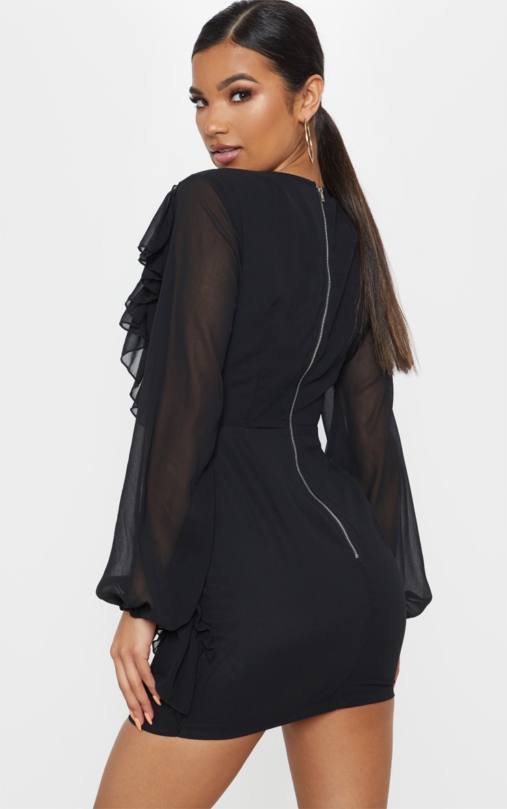 Near dress chiffon detail black plus frill bodycon