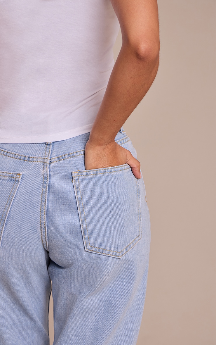 PRETTYLITTLETHING Petite Light Blue High Waist Straight Leg Jeans image 4