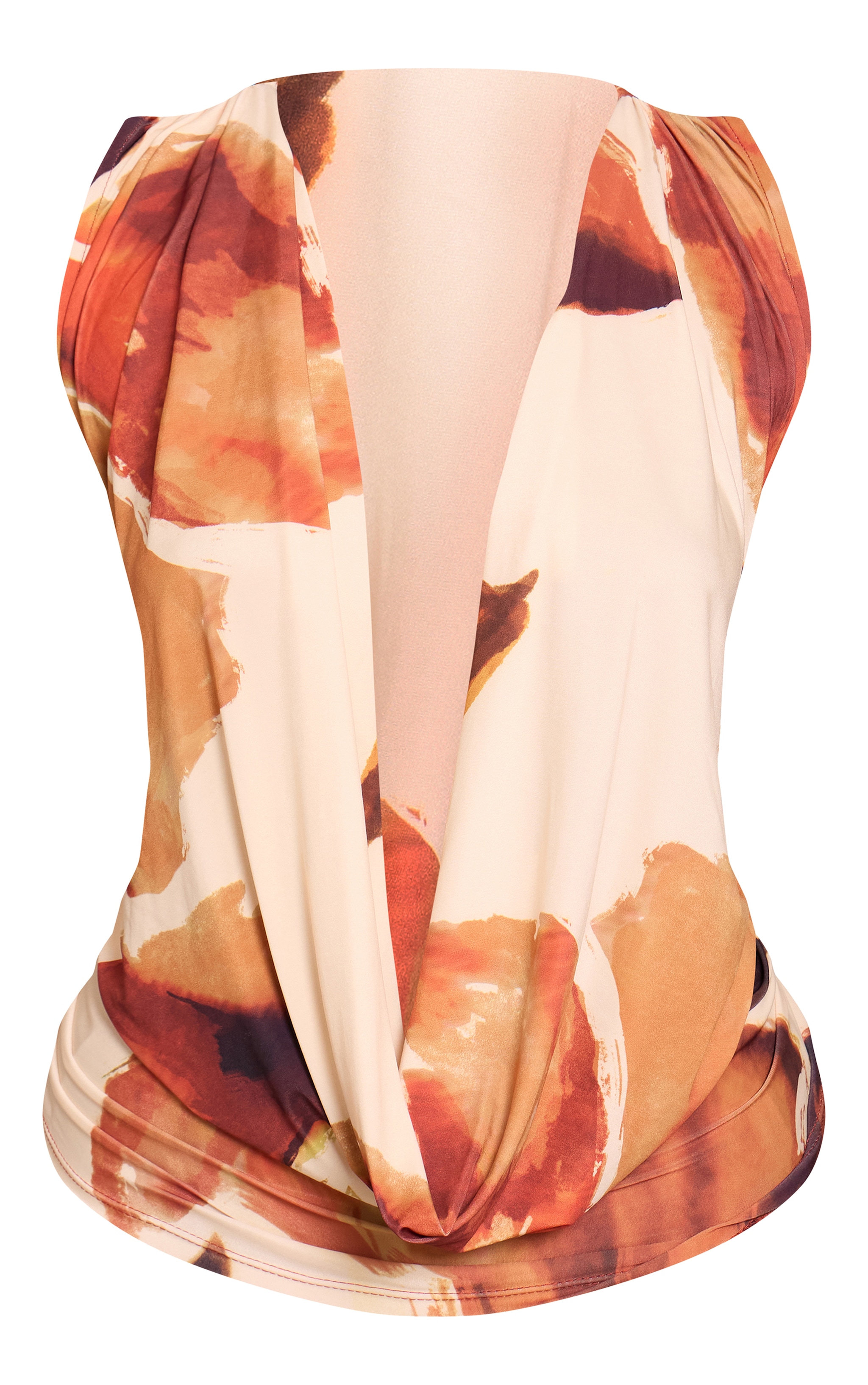 Cream Floral Print Double Layer Slinky Extreme Cowl Neck Top image 5