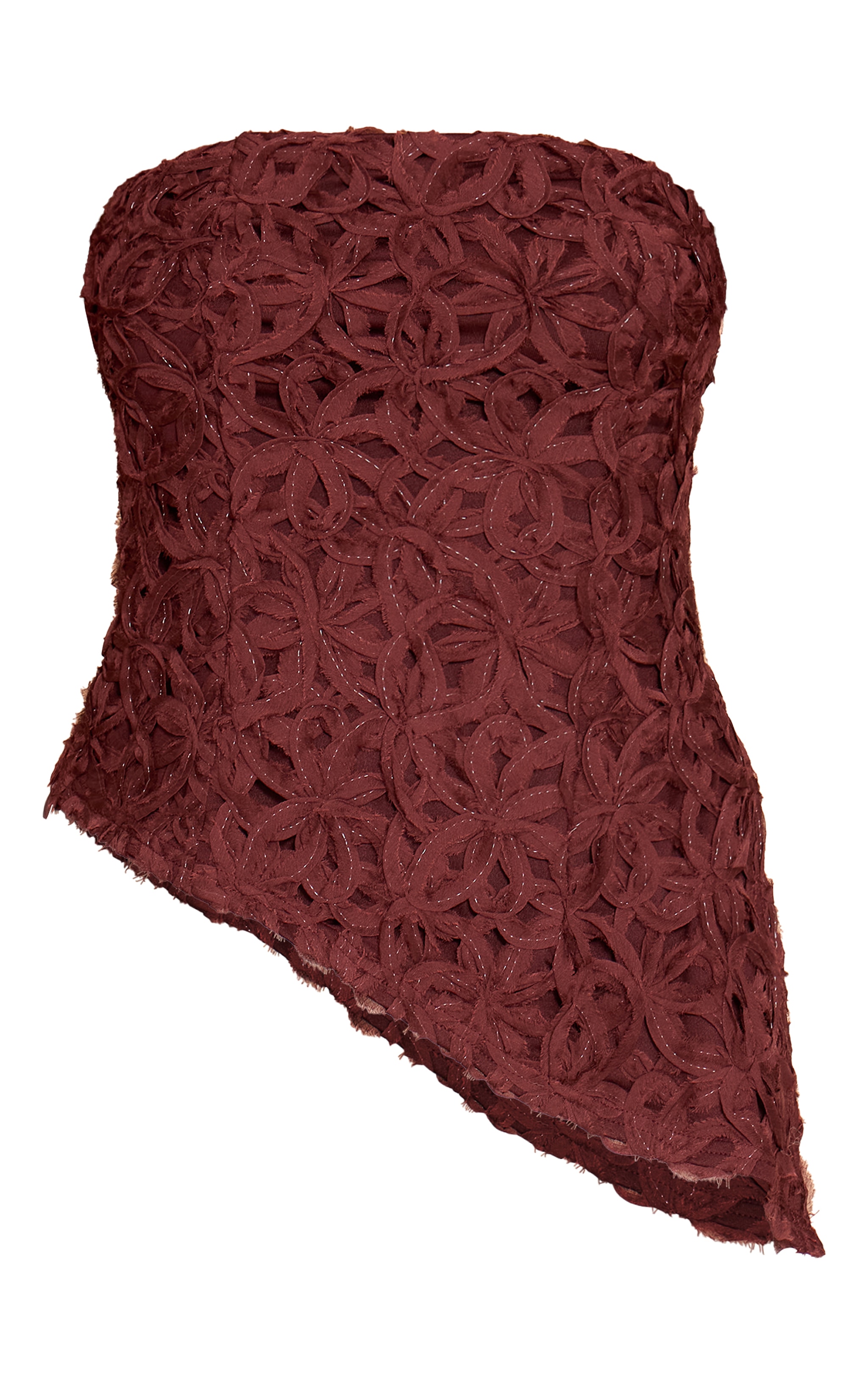 Dark Chocolate Textured Floral Asymmetric Hem Bandeau image 5