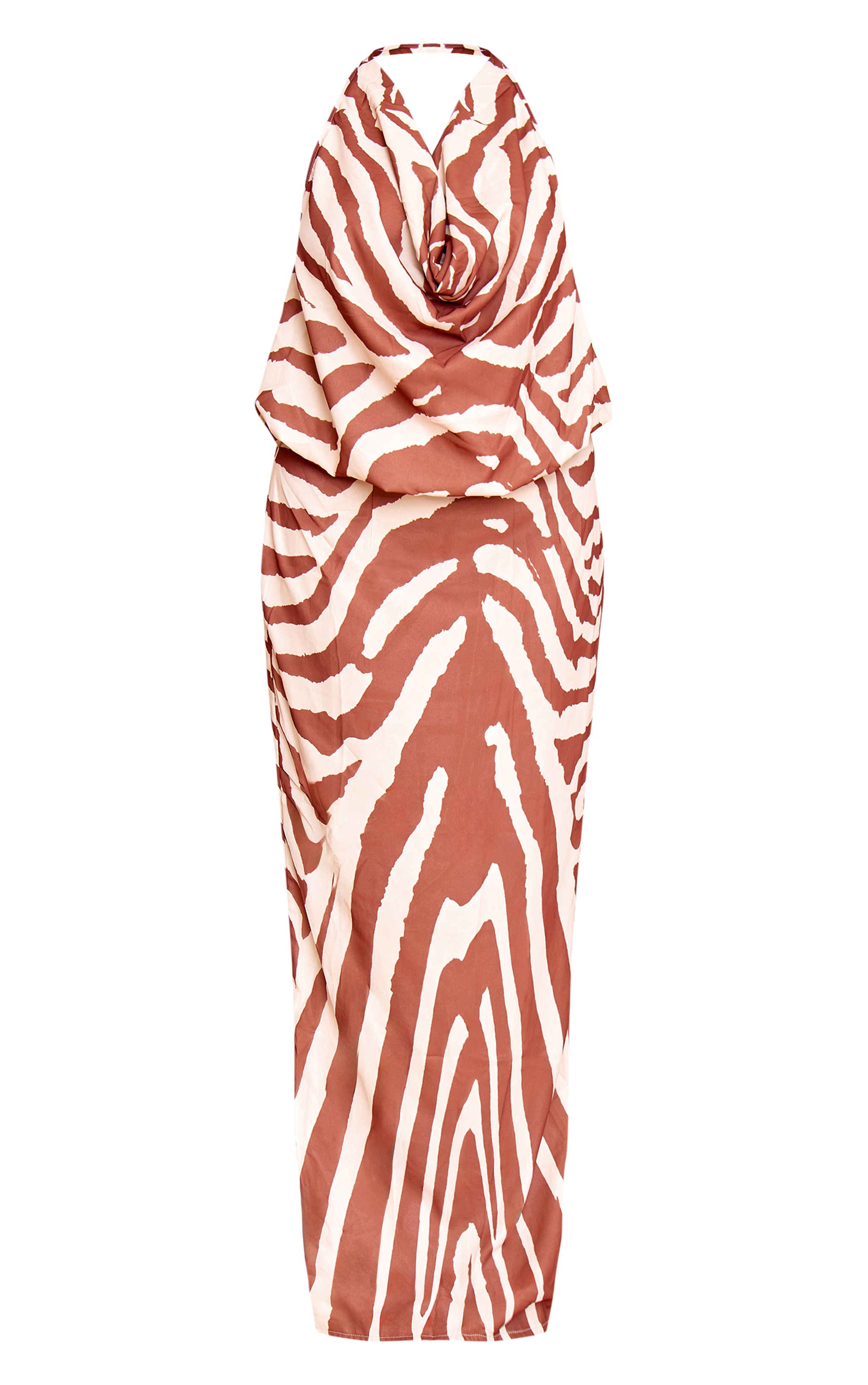 Plus Tan Zebra Abstract Print Chiffon Cowl Neck Maxi Dress image 5