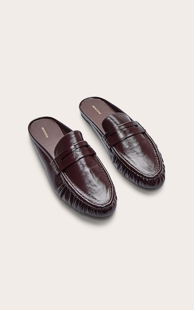 Chocolate Ruched Round Toe Loafer Mule