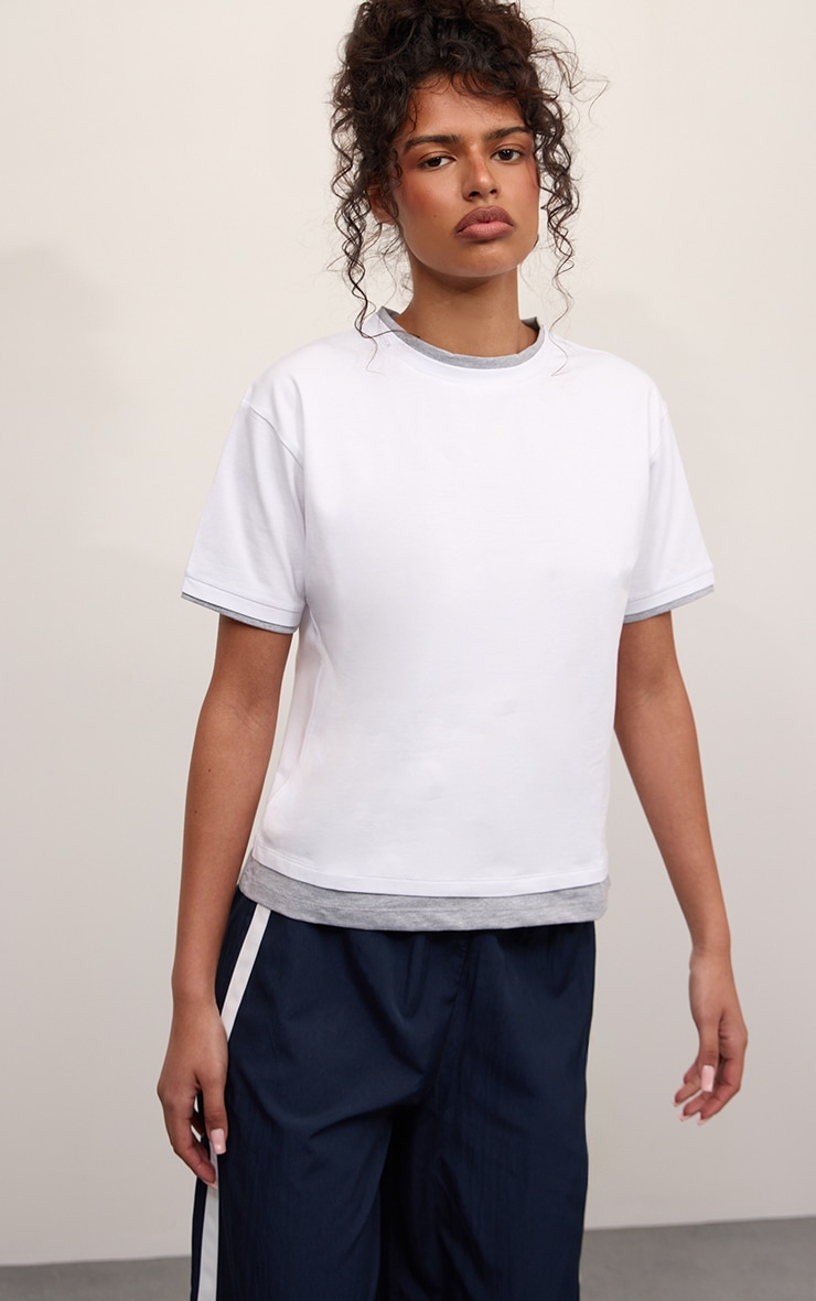 White Double Layered Detail Short Sleeve T-Shirt