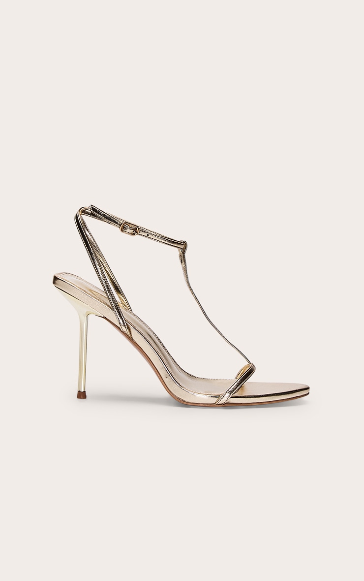 Gold T Bar Almond Toe Heeled Sandals image 2