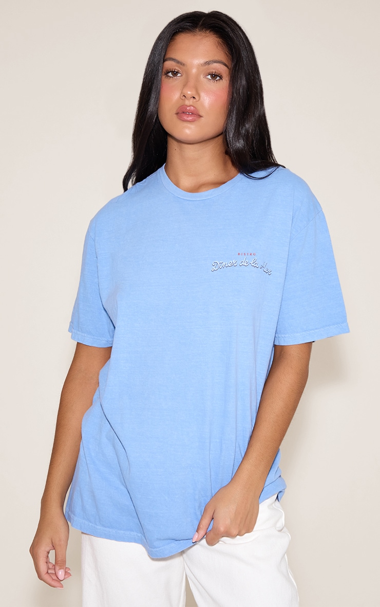 Sky Blue Lobster Graphic Oversized T-shirt image 2