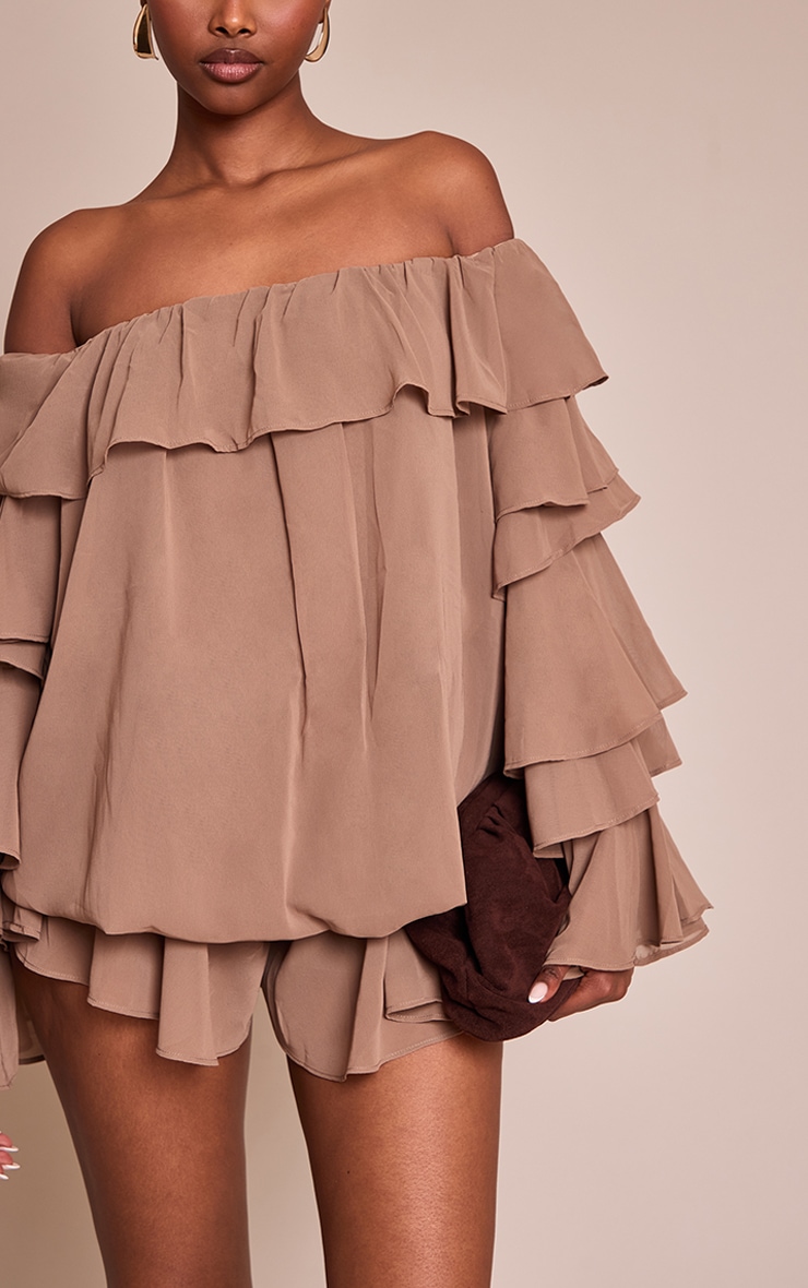 Mushroom Chiffon Frill Detail Long Sleeve Romper image 4
