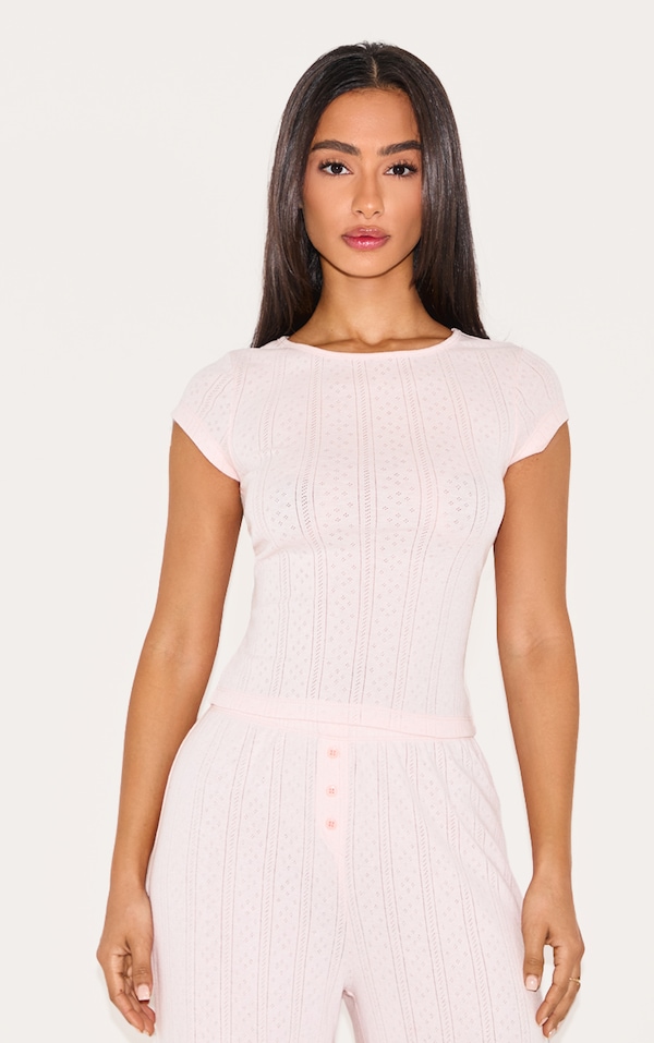 Petite Baby Pink Pointelle Long Pajama Top