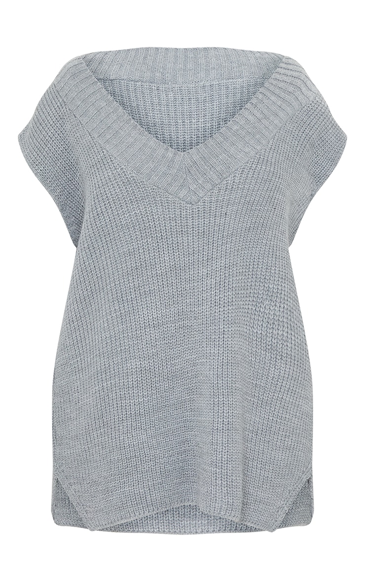 Grey V Neck Knitted Side Split Vest image 5