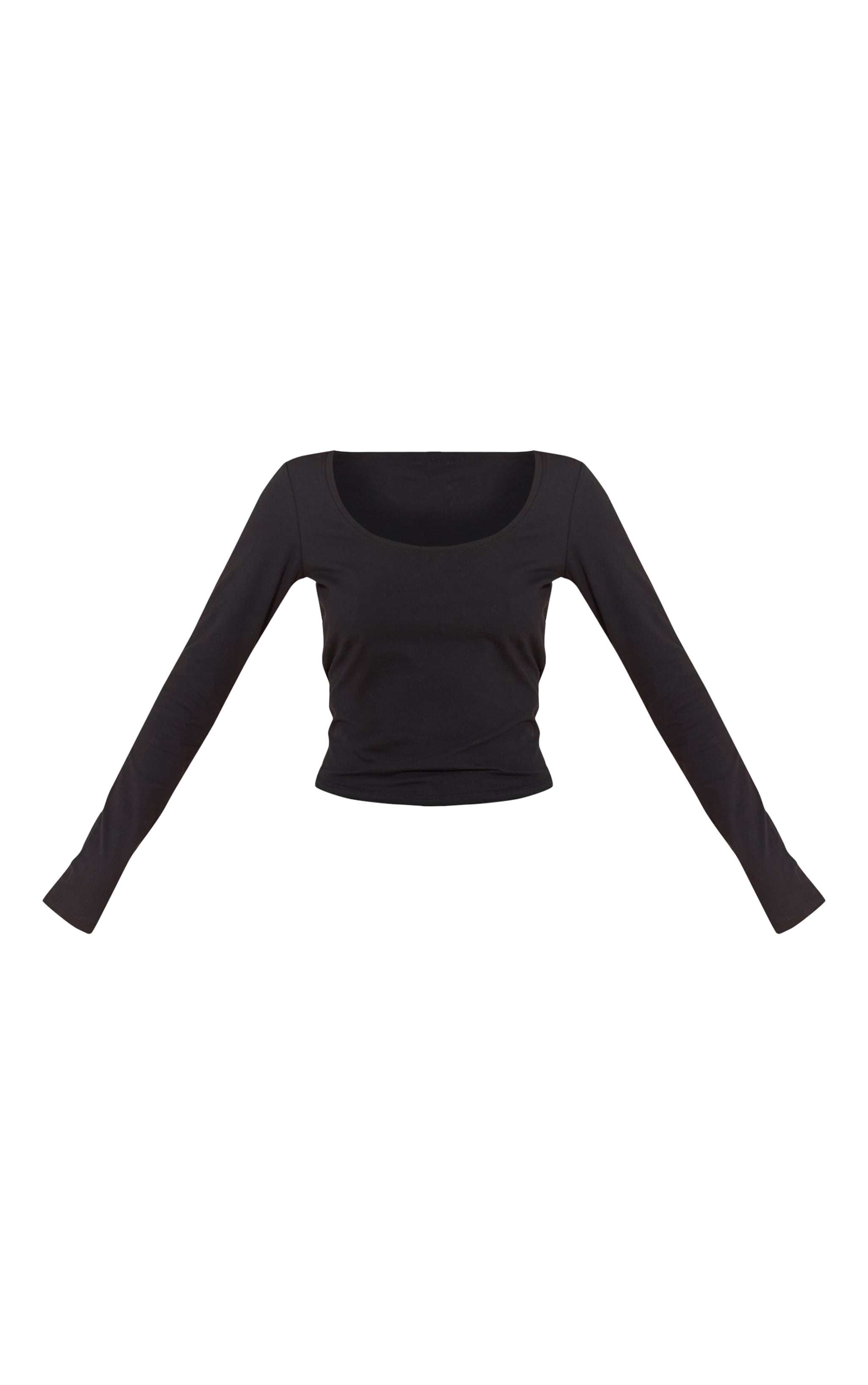 Tall Black Soft Cotton Scoop Neck Long Sleeve Fitted Top image 5