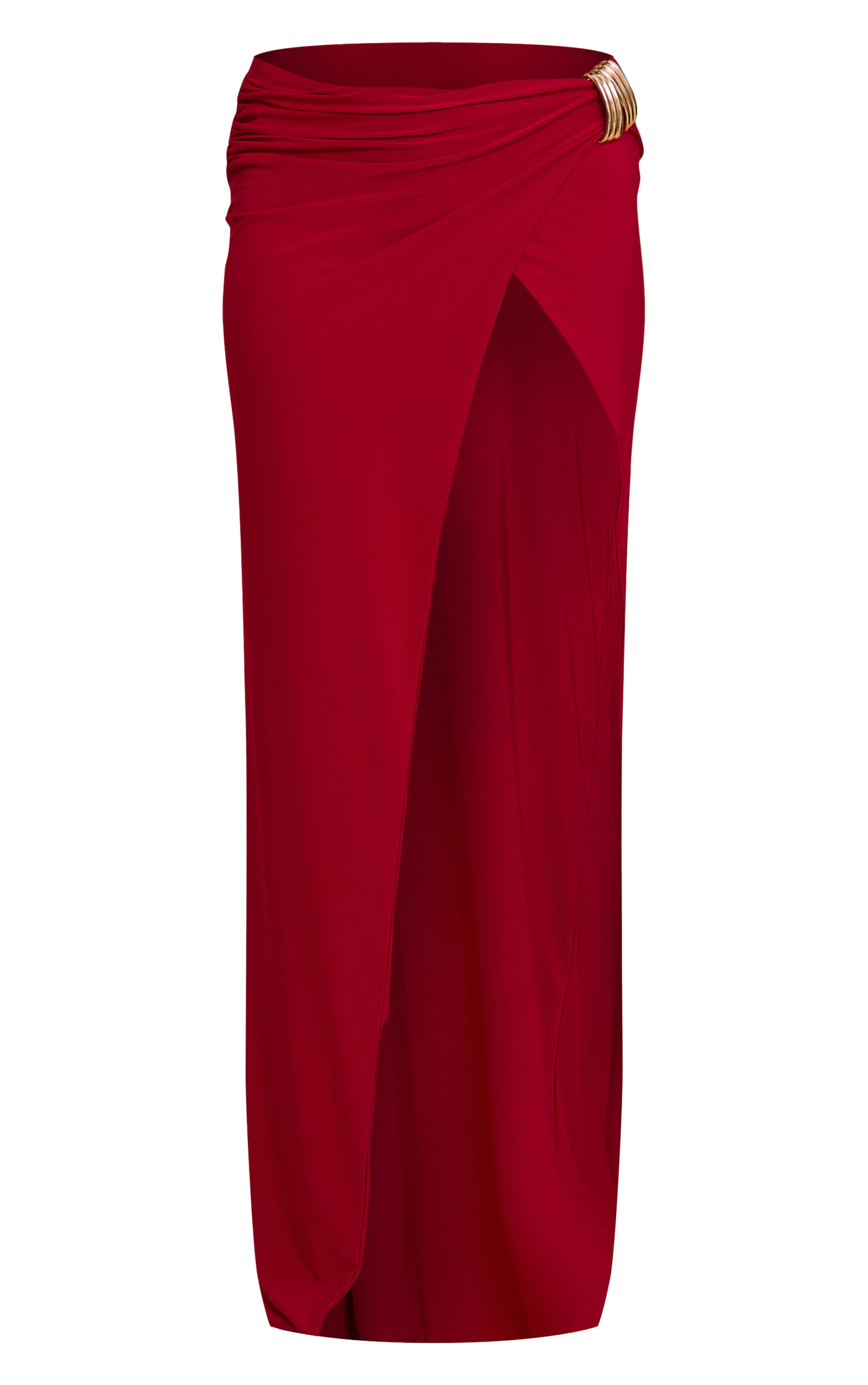 Tomato Red Double Layer Bandeau Trim Detail Maxi Skirt image 5