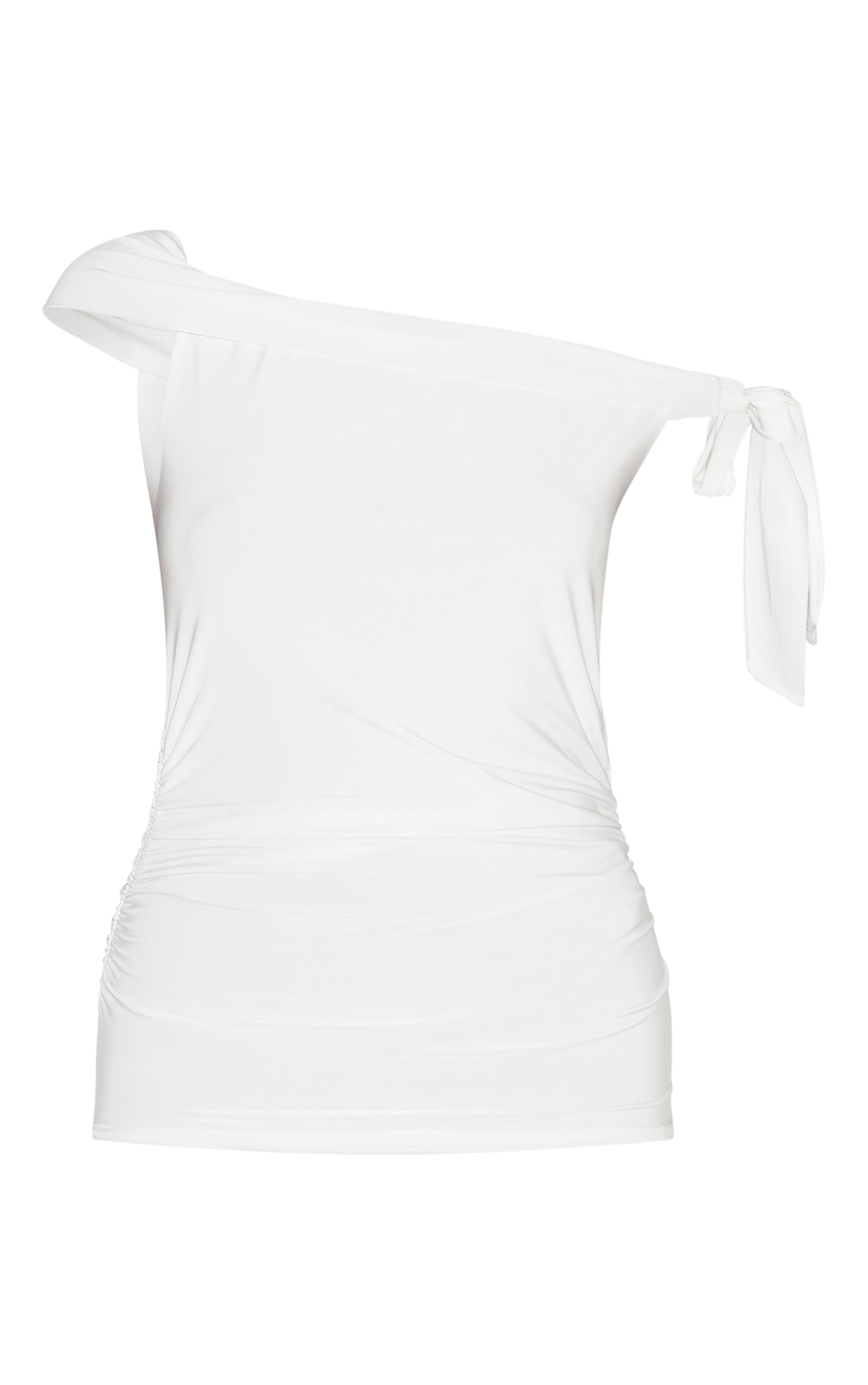 Cream Double Layer Slinky Tie Shoulder Bardot Long Top image 1