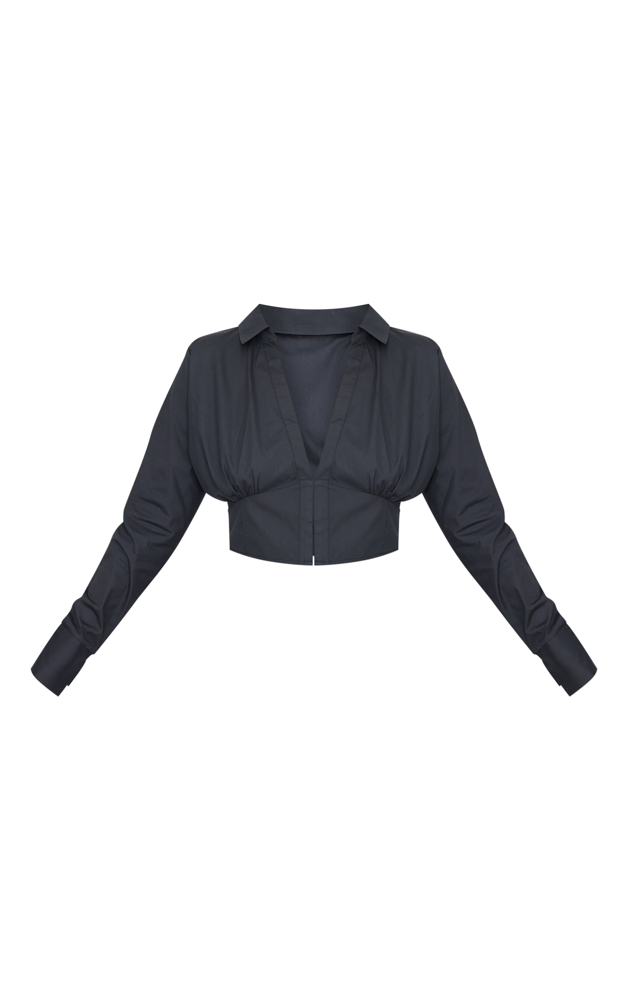 Plus Black Cropped Corset Detail Fitted Shirt image 5