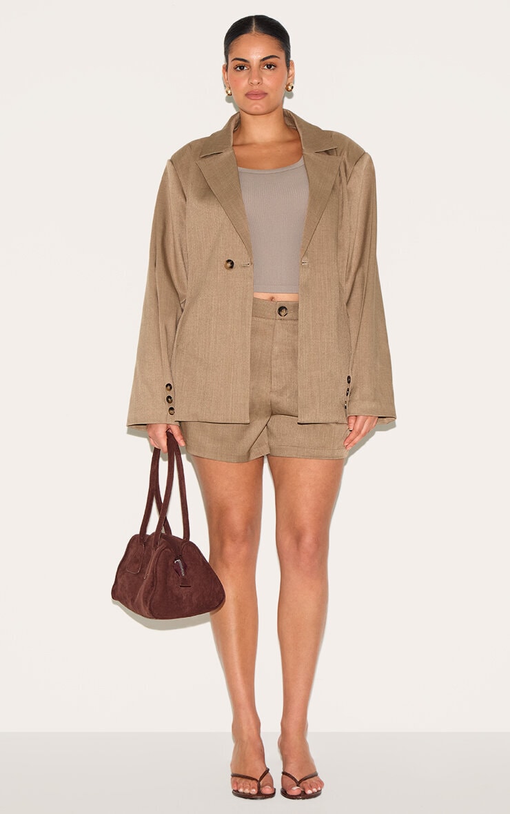 Plus Light Brown Tailored Woven Cinch Waist Blazer image 3