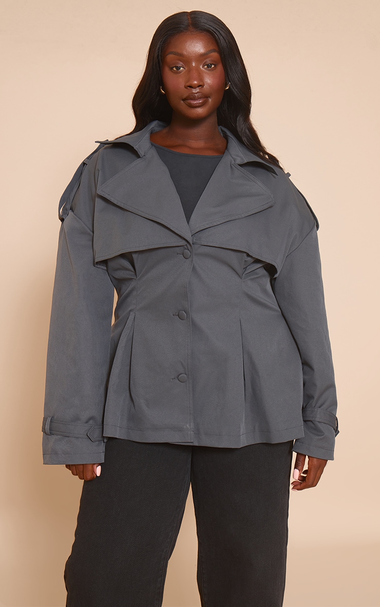 Plus Charcoal Cropped Belted Trench Coat image 1