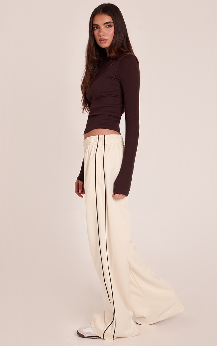 Cream Tricot Wide Leg Side Stripe Track Pants image 1