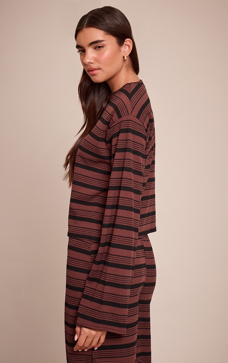 Chocolate Textured Stripe Detail Long Sleeve Top image 2