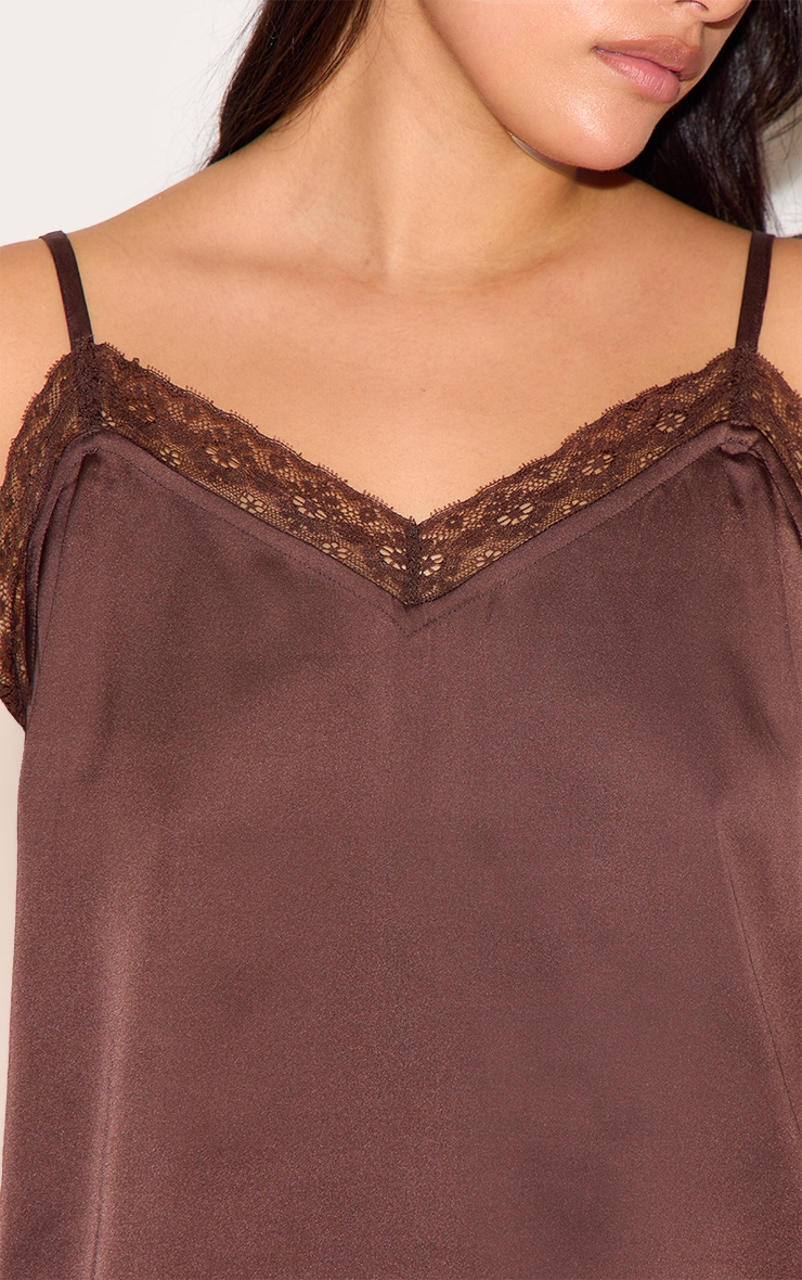 Plus Chocolate Satin Lace Trim Cami Long Pj Set image 4