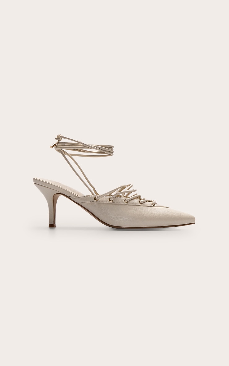 Cream Lace Up Mule Courts image 2