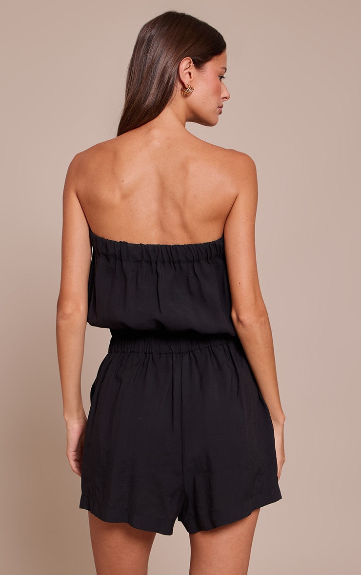 Black Woven Textured Bandeau Romper image 2