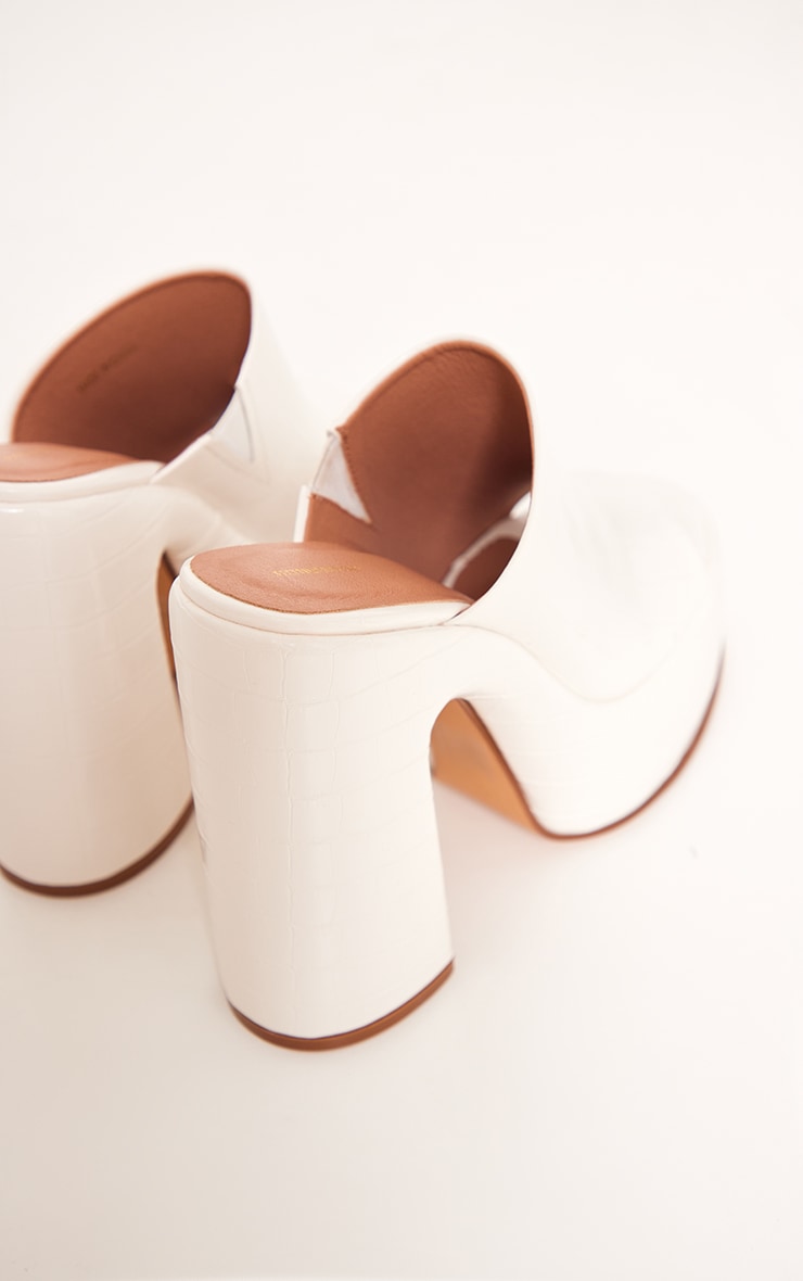 White PU Chunky Platform Heeled Mules image 4