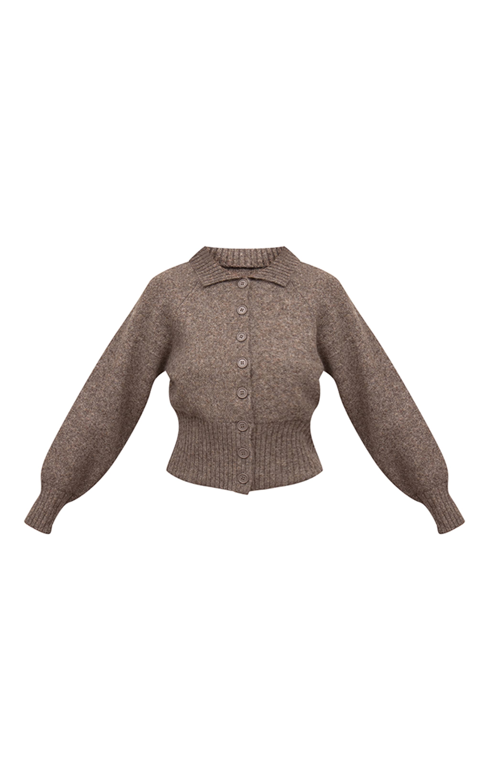 Taupe Collared Waist Detail Knitted Cardigan