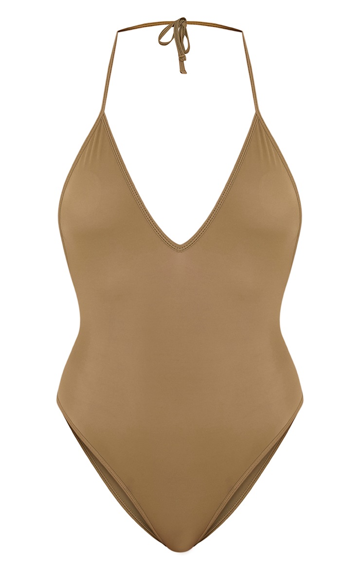 Catherine Khaki Tie Back Plunge Swimsuit PrettyLittleThing USA